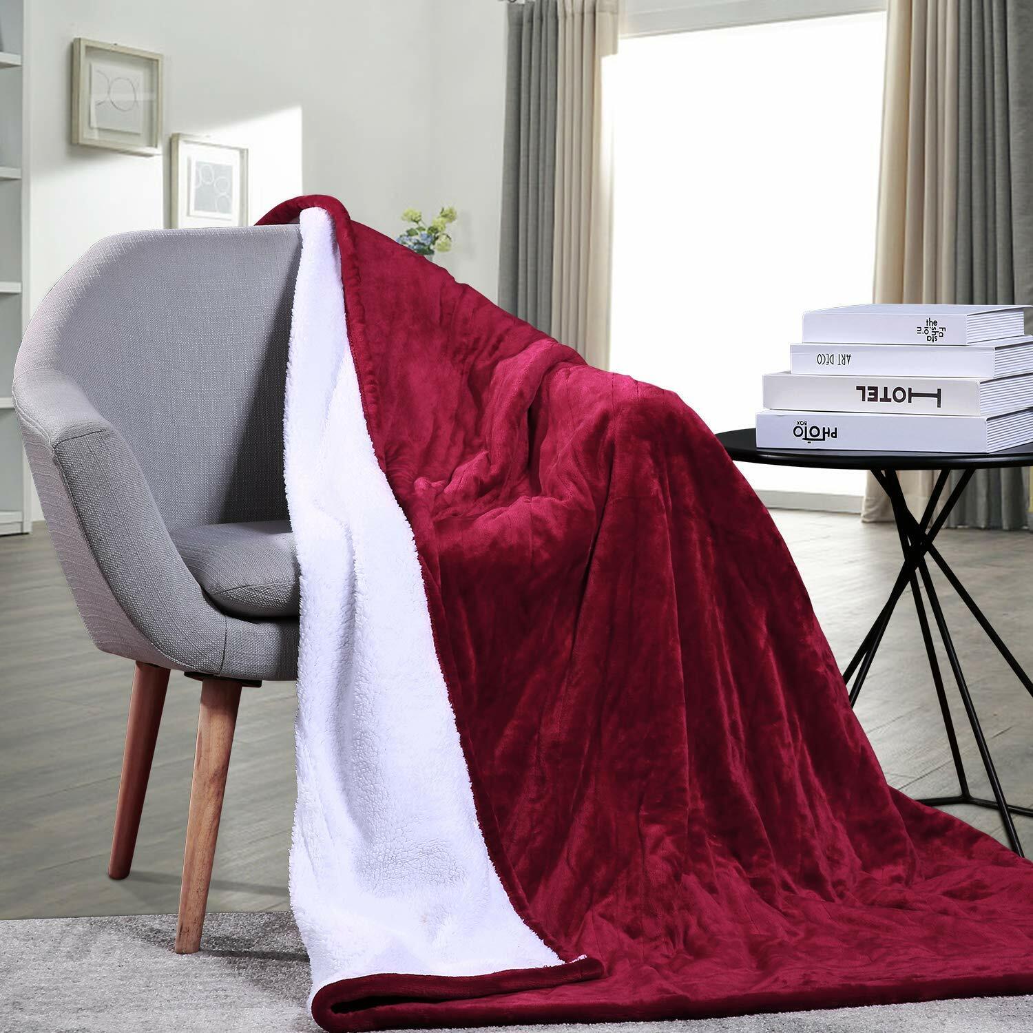 Double-side Flannel Heated Electric Throw Rug Blanket Fast Heating Warm Washable RED