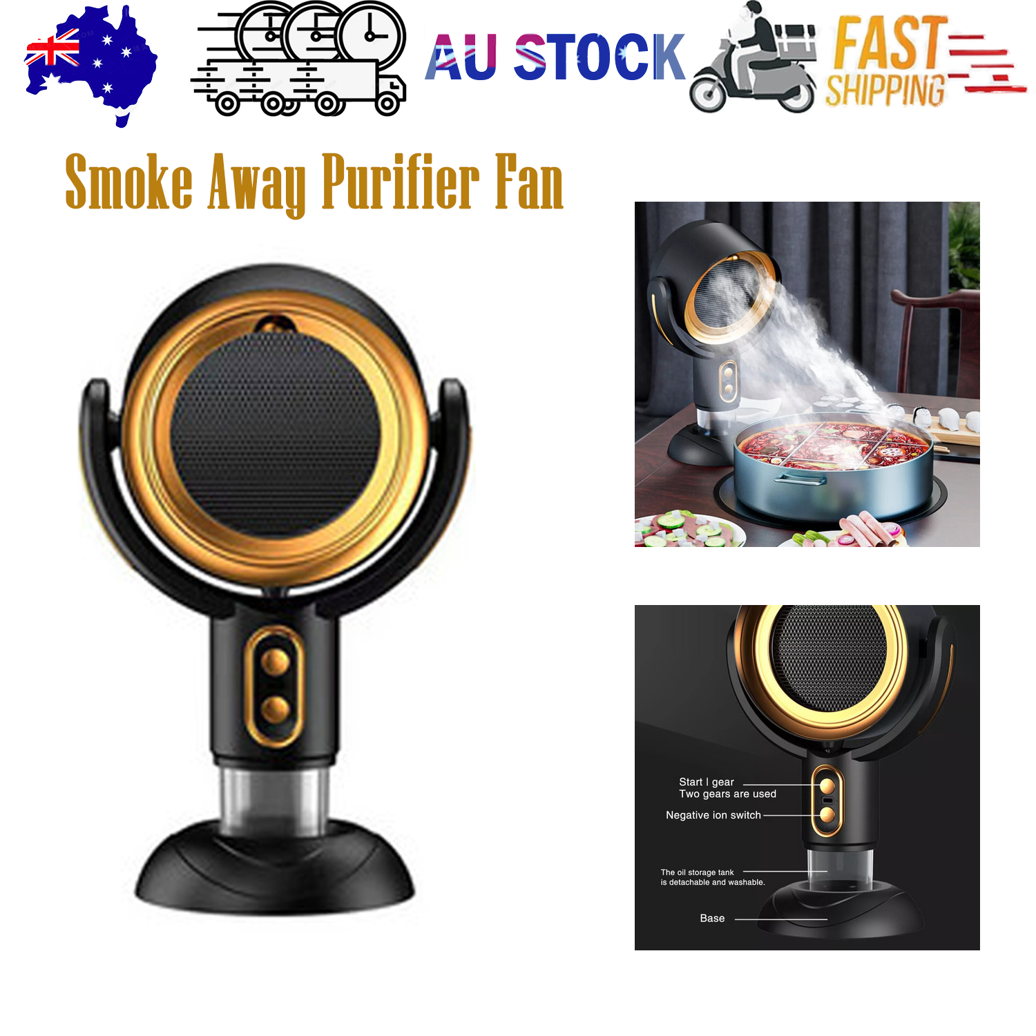 Portable Smoke Away Purifier Fan Smoke Fan for Indoor Cook Smoking with Filter GOLD