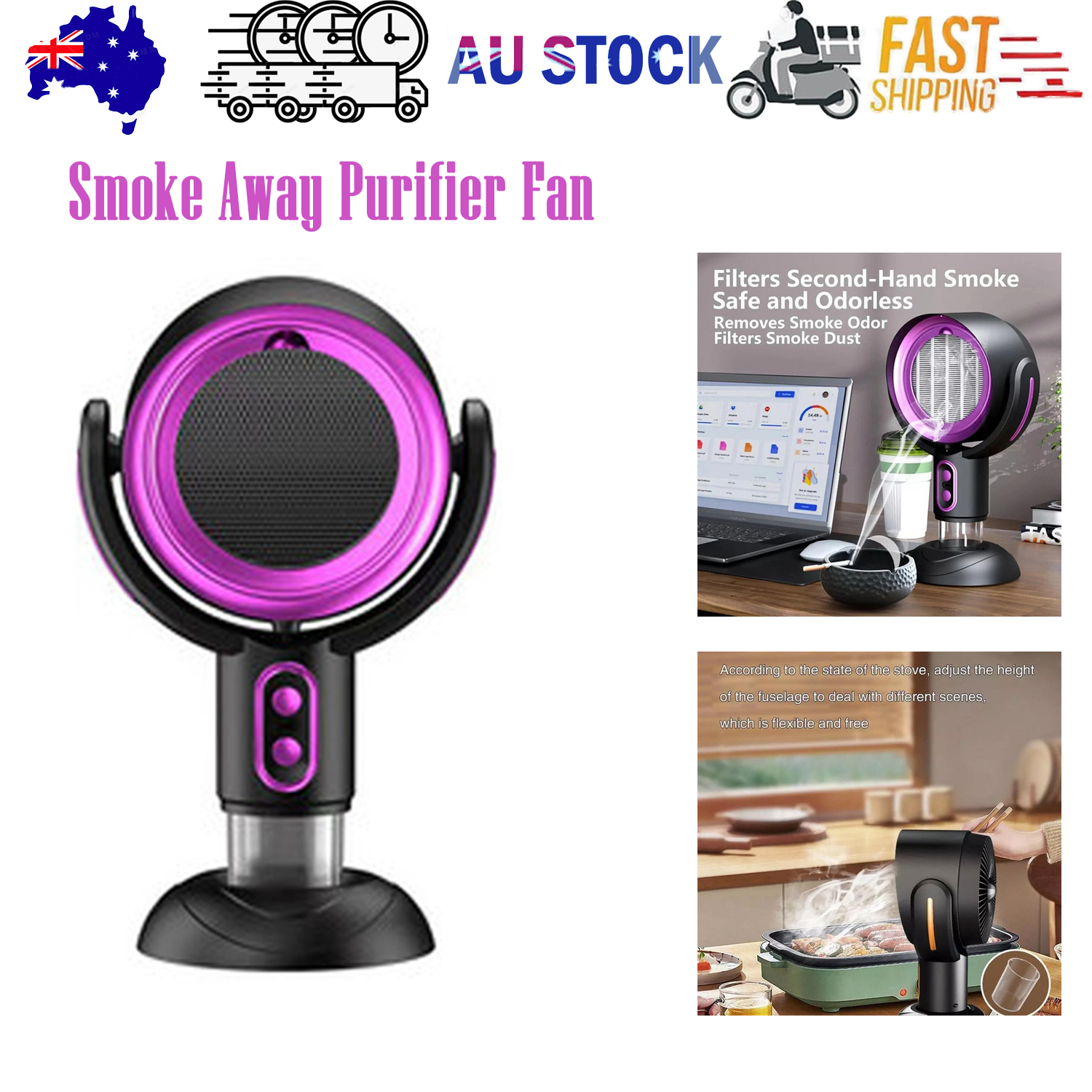 Portable Smoke Away Purifier Fan Smoke Fan for Indoor Cook Smoking with Filter Purple
