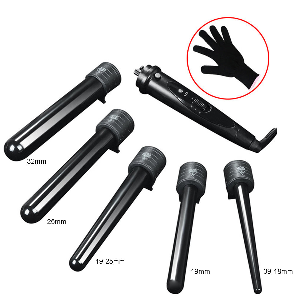 5 in 1 Ceramic Hair Curler Wand Set LCD Adjustable Temp