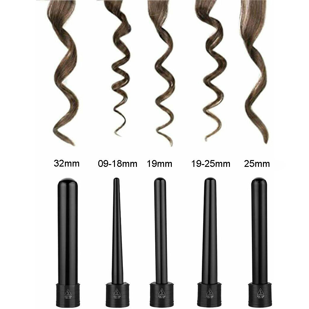 5 in 1 Ceramic Hair Curler Wand Set LCD Adjustable Temp