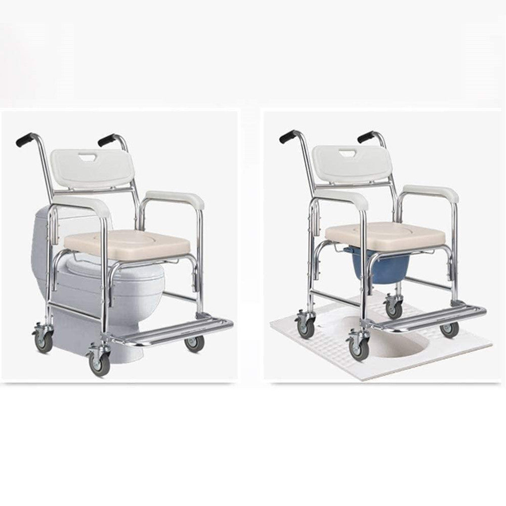 Foldable Aluminum Mobile Shower Toilet Commode Chair, 200kg Capacity