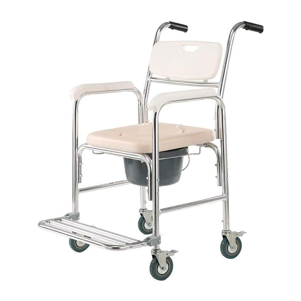 Foldable Aluminum Mobile Shower Toilet Commode Chair, 200kg Capacity