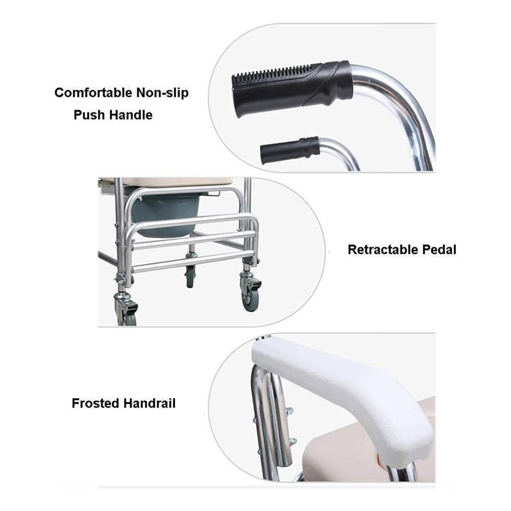 Foldable Aluminum Mobile Shower Toilet Commode Chair, 200kg Capacity