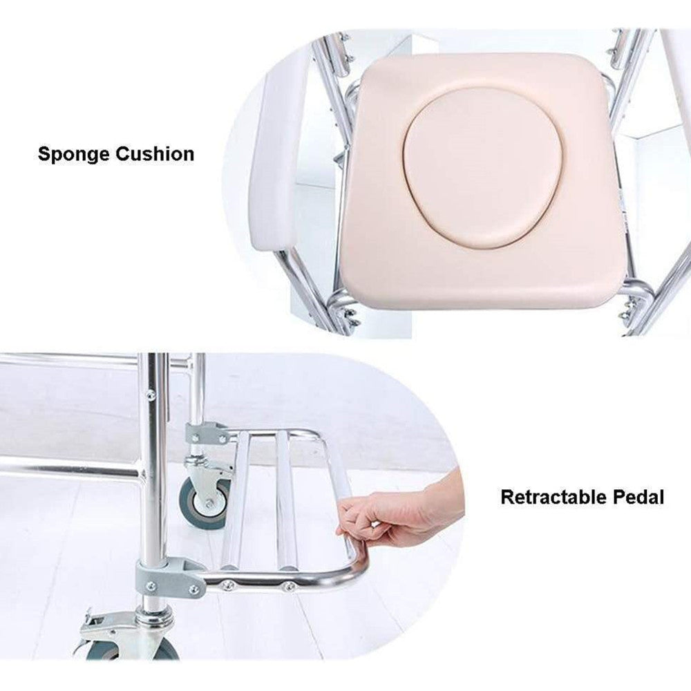 Foldable Aluminum Mobile Shower Toilet Commode Chair, 200kg Capacity