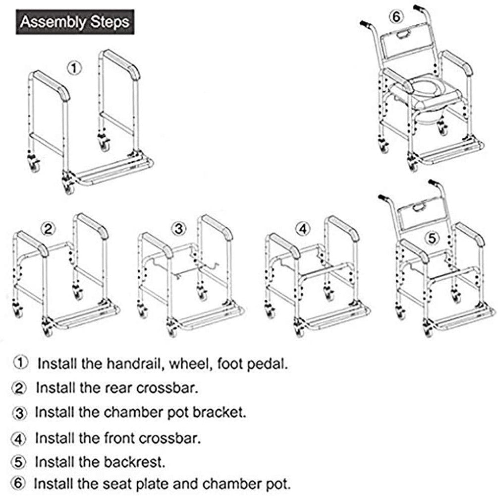 Foldable Aluminum Mobile Shower Toilet Commode Chair, 200kg Capacity