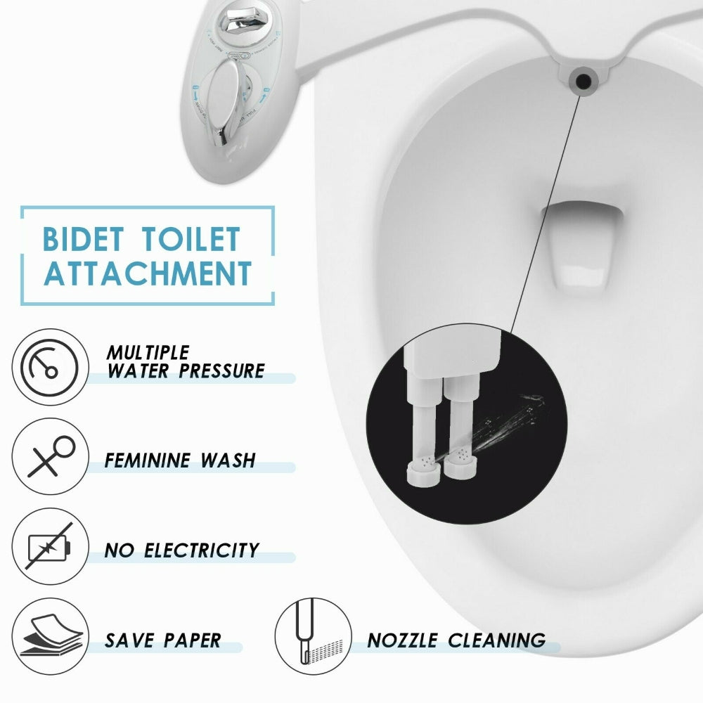 Dual Nozzle Toilet Bidet Attachment, Chrome Knob