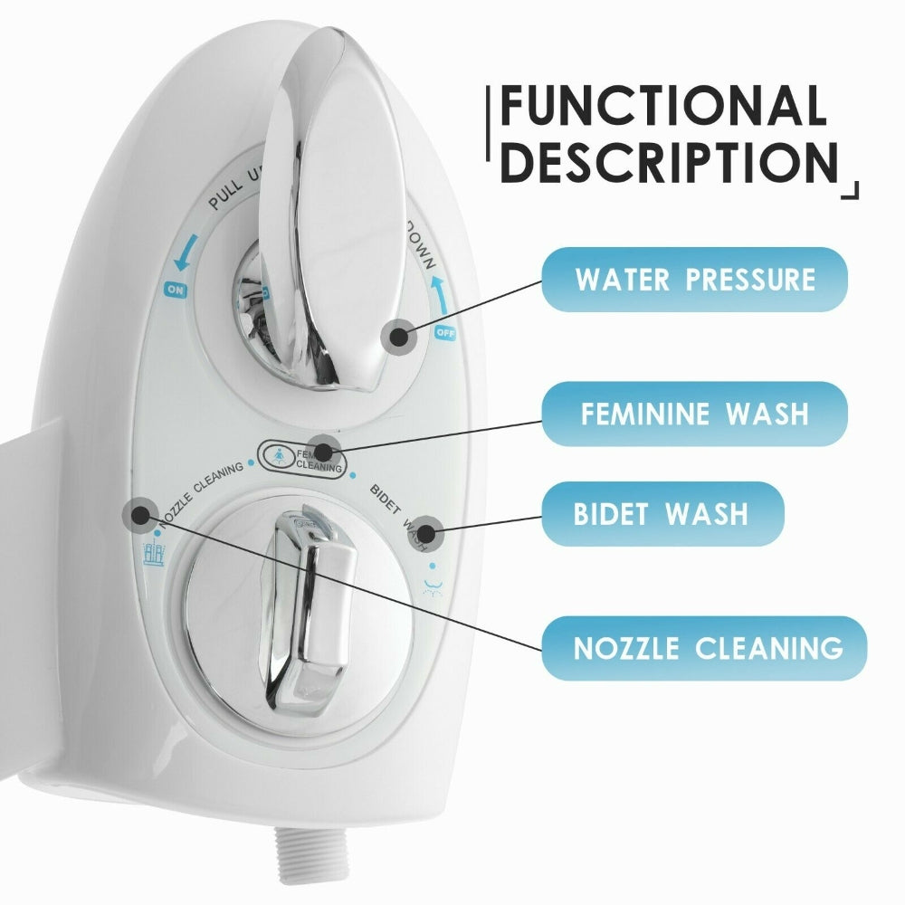 Dual Nozzle Toilet Bidet Attachment, Chrome Knob