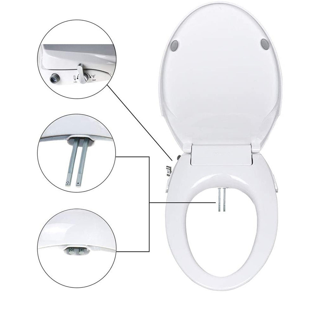 Dual Nozzle Non Electric Bidet Toilet Seat, Soft-Close