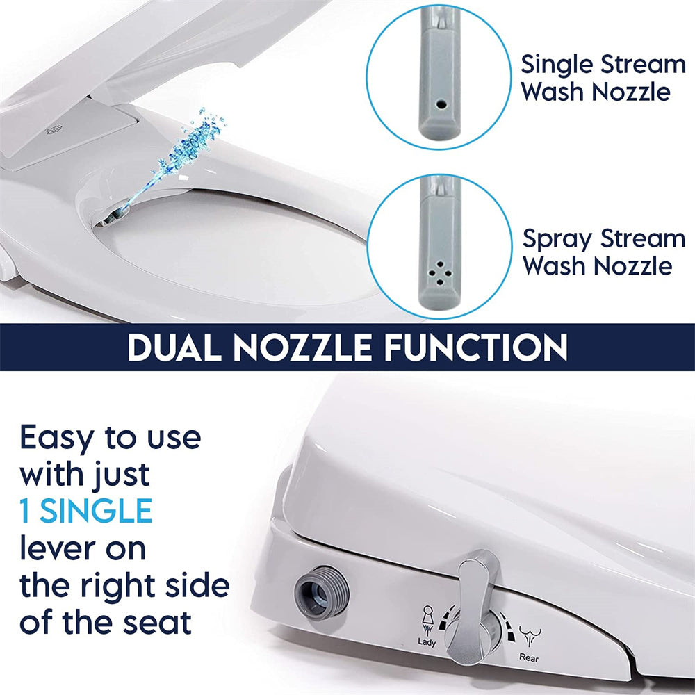 Dual Nozzle Non Electric Bidet Toilet Seat, Soft-Close