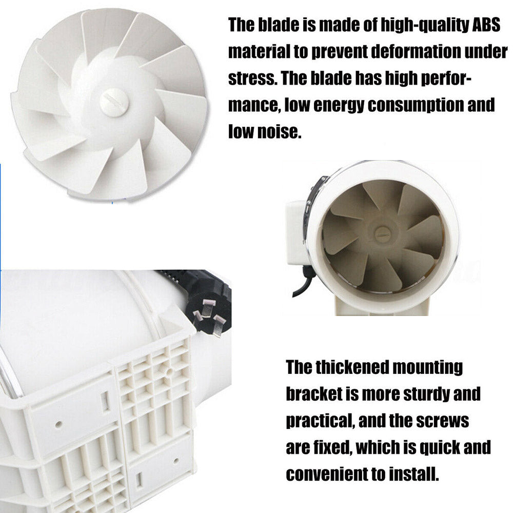 6" Hydroponic Inline Exhaust Fan, IPX4, 540m³/h Airflow