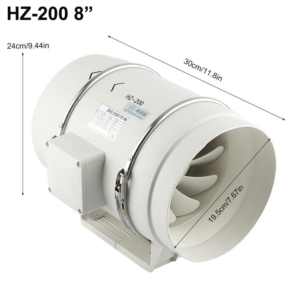 8" Silent Inline Extractor Fan, Waterproof, 130W