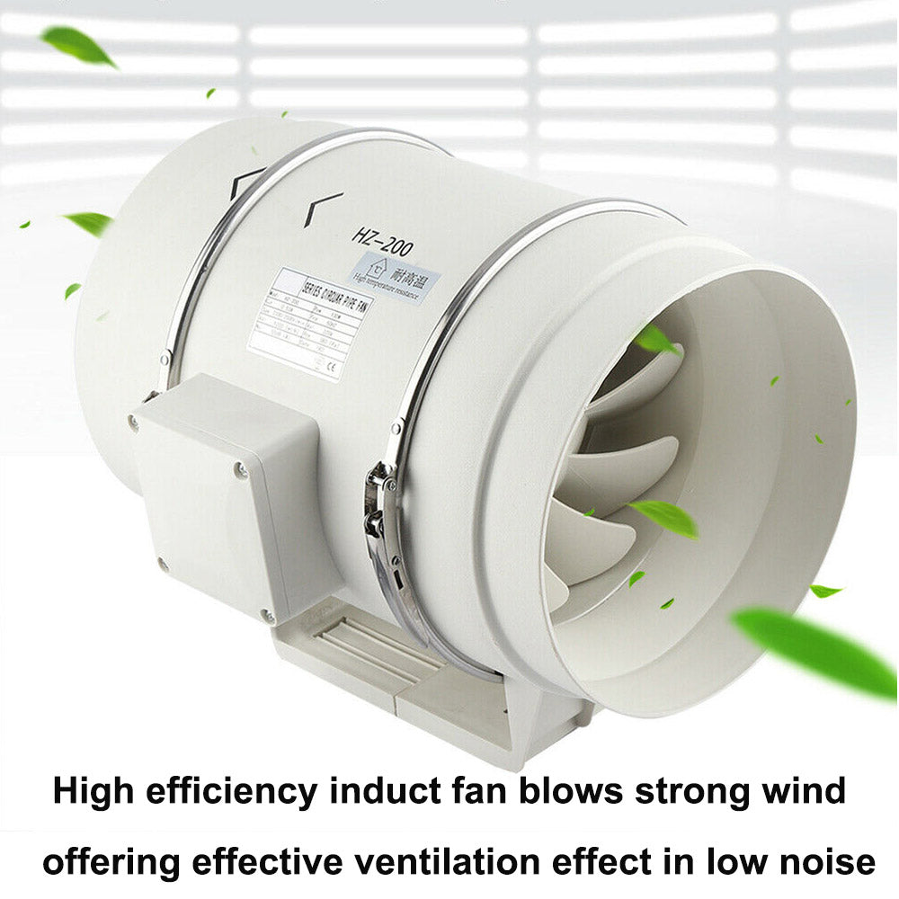 8" Silent Inline Extractor Fan, Waterproof, 130W