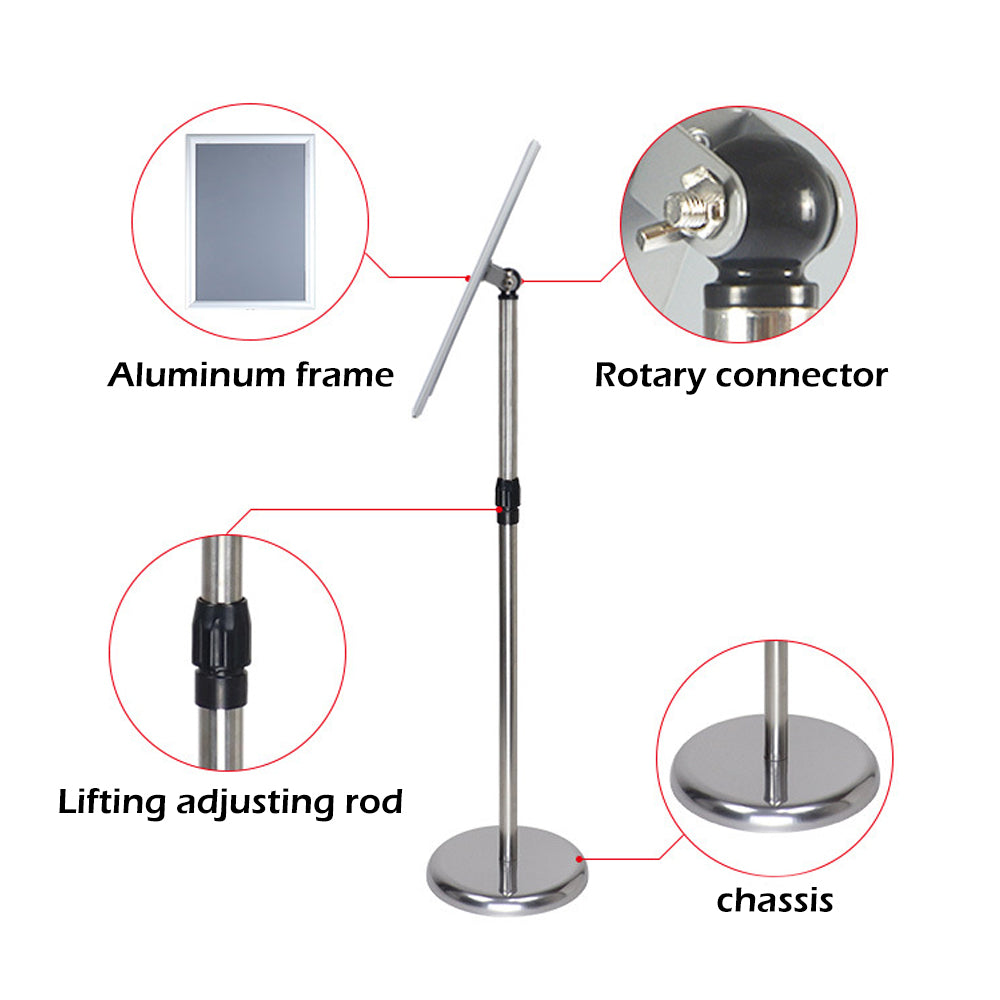 Durable A4 Floor Poster Stand with 360° Rotation, 70-120cm Height