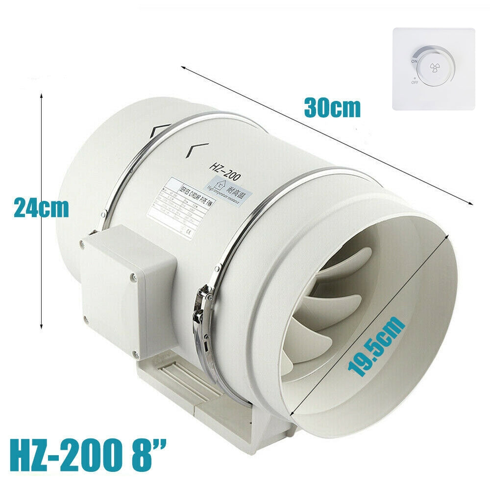 Low Noise 8" Hydroponic Inline Extractor Fan with Speed Control