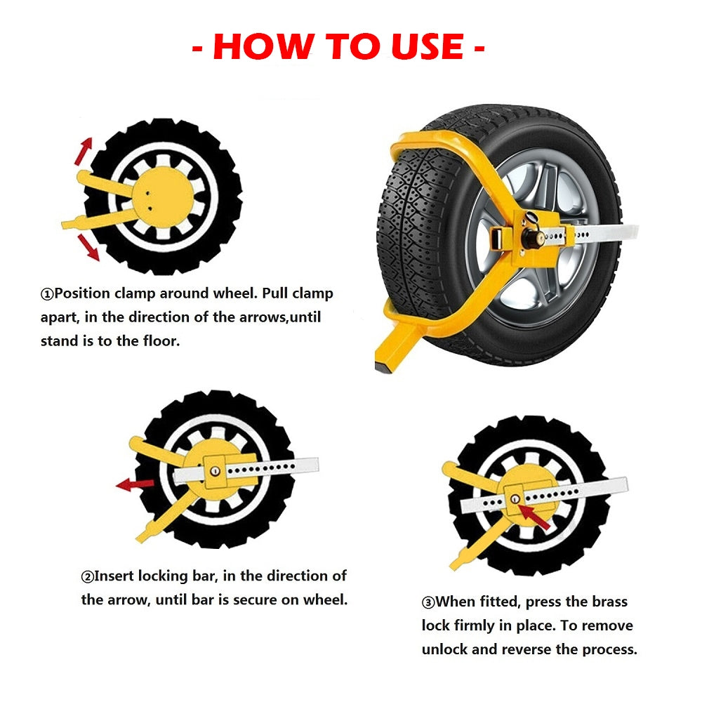 Adjustable Carbon Steel Wheel Lock for Car, Caravan, Trailer