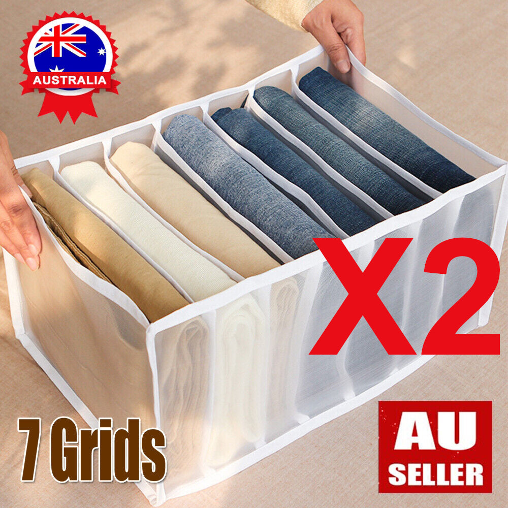 Mesh Foldable 7 Grids Jeans Pants Organizer, 2PCS, 36X25X20CM