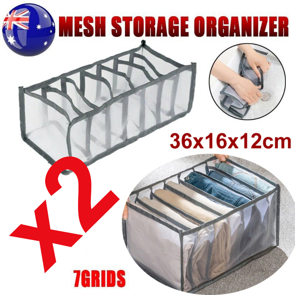 2PCS 7 Grids Mesh Foldable Washable Jeans Organizer