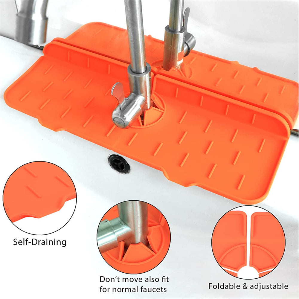 Durable Silicone Faucet Splash Guard, Drip Mat, Orange