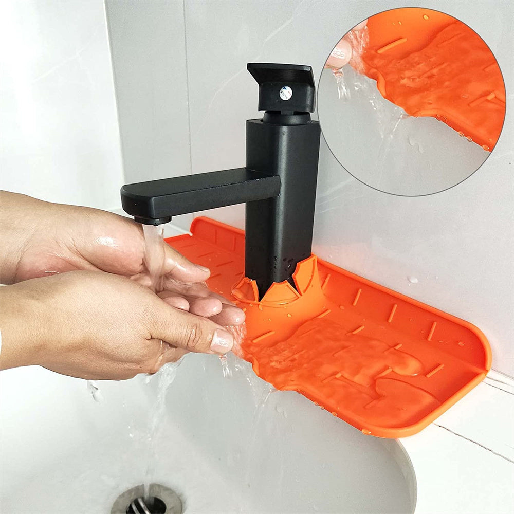 Durable Silicone Faucet Splash Guard, Drip Mat, Orange