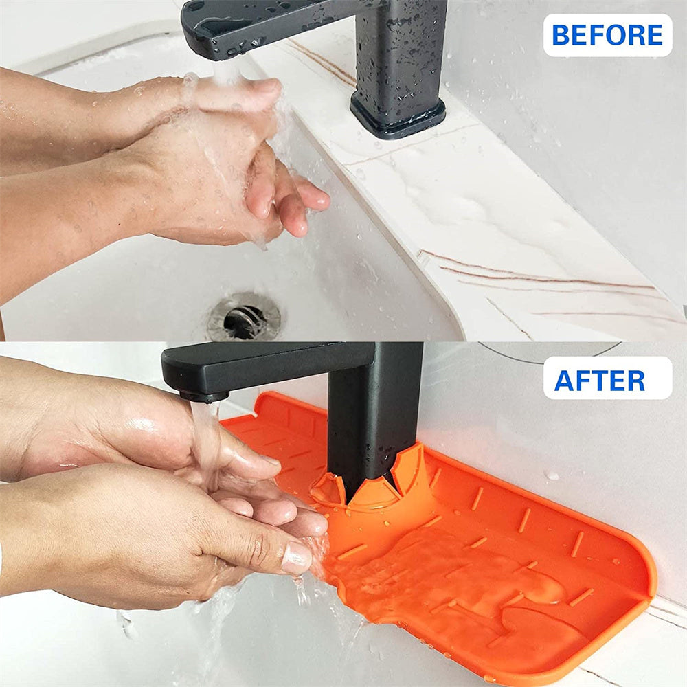 Durable Silicone Faucet Splash Guard, Drip Mat, Orange