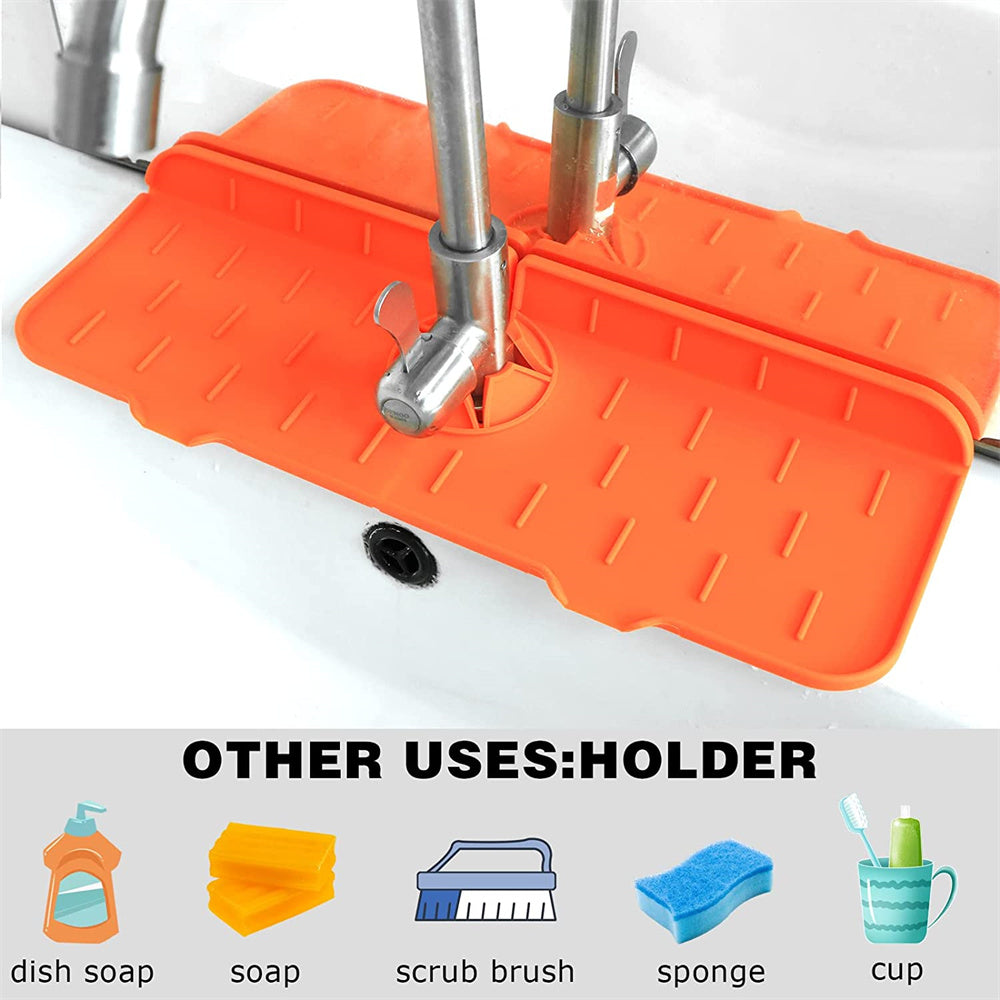 Durable Silicone Faucet Splash Guard, Drip Mat, Orange