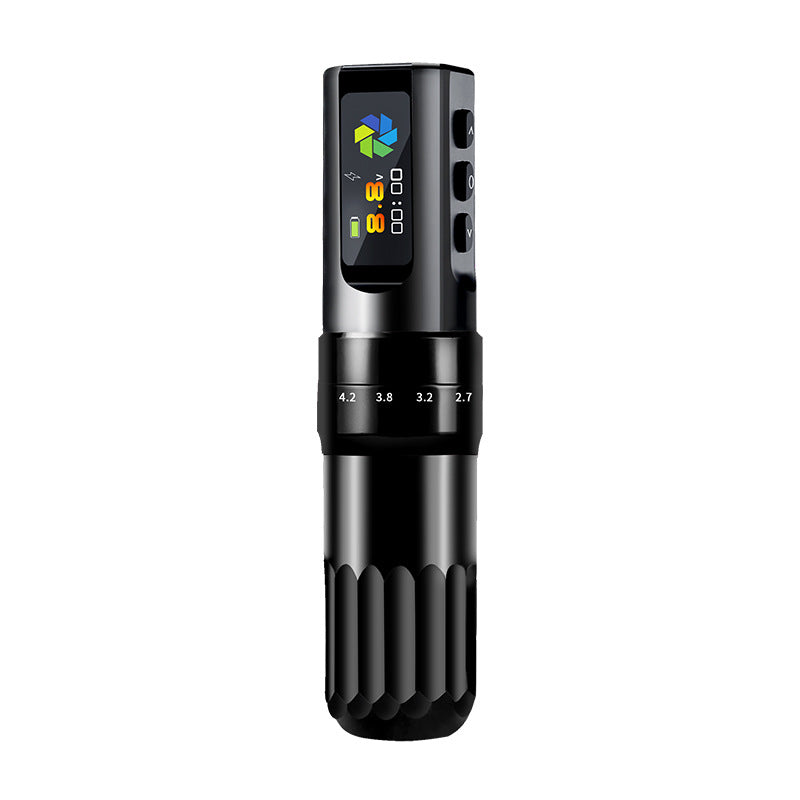 Black Wireless Tattoo Pen Rotary Machine, Adjustable Stroke, OLED Screen, Fast Charging