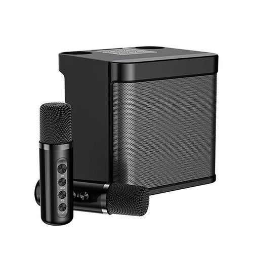 Black Karaoke Machine with 2 Wireless Microphones Bluetooth-Compatible 5.0 for Parties