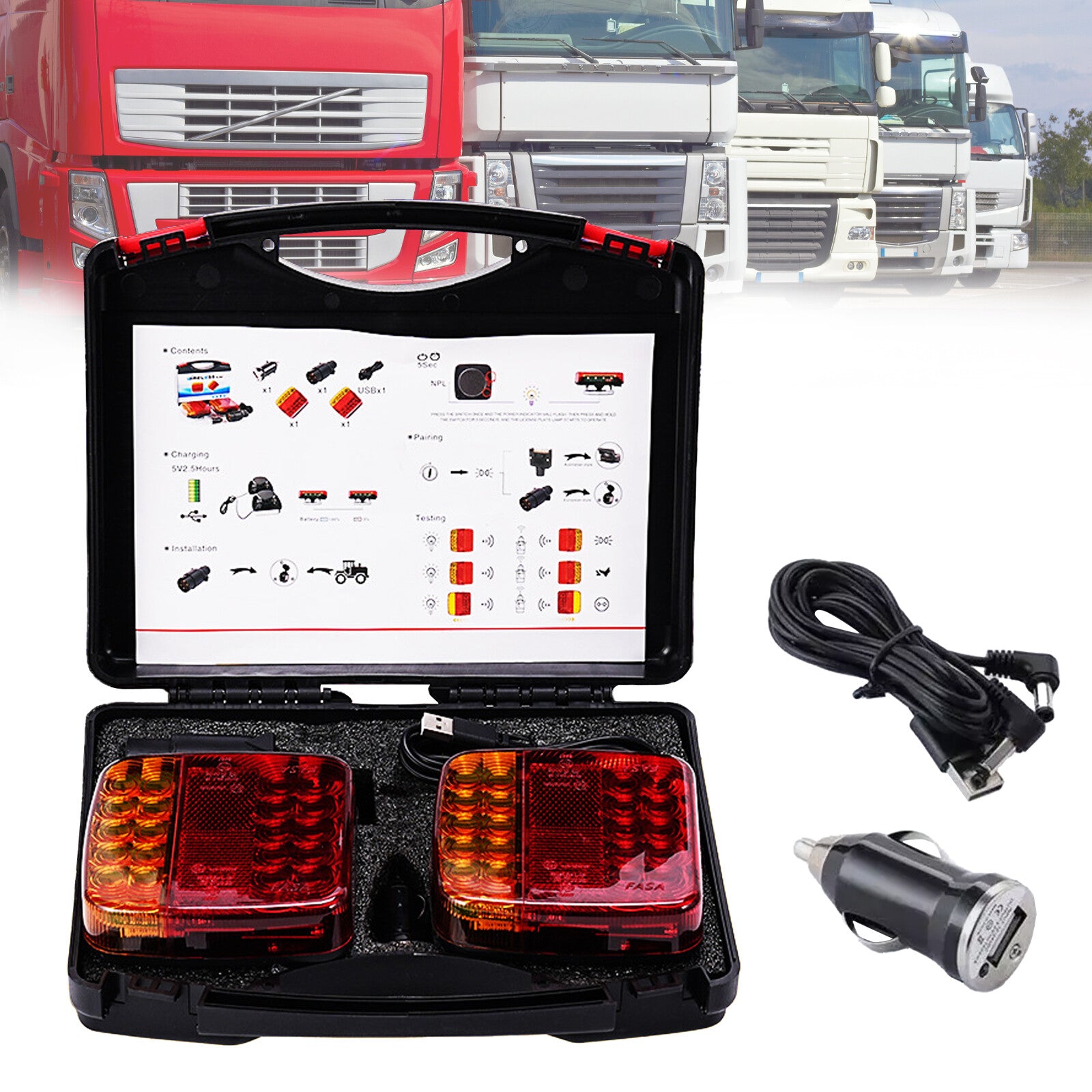 2X 7Pin LED Magnetic Wireless Trailer-TailLight Kit For Trailer Truck Automotive