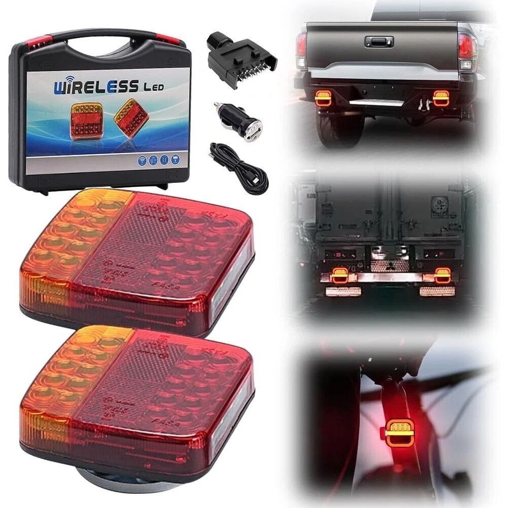 2x Trailer Lights LED Tail Wireless Magnetic Stop Truck Indicator C