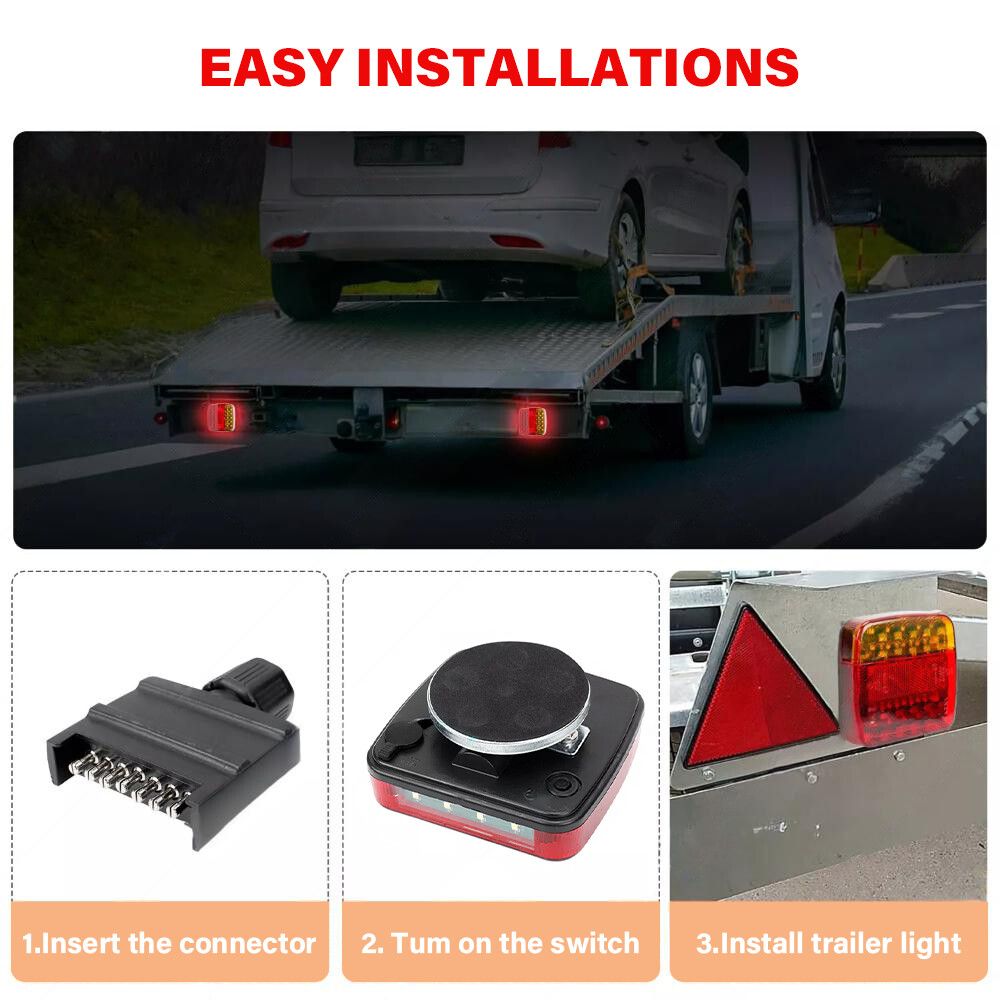 2x Trailer Lights LED Tail Wireless Magnetic Stop Truck Indicator C