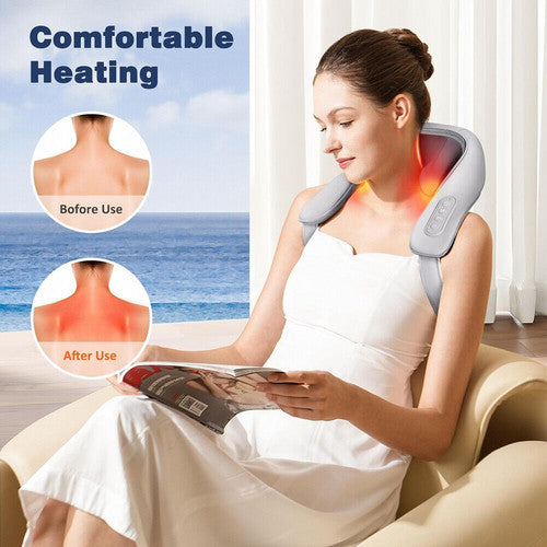 Ergonomic Heated Neck and Shoulder Massager, 6-Head, Low Noise, Goletsure