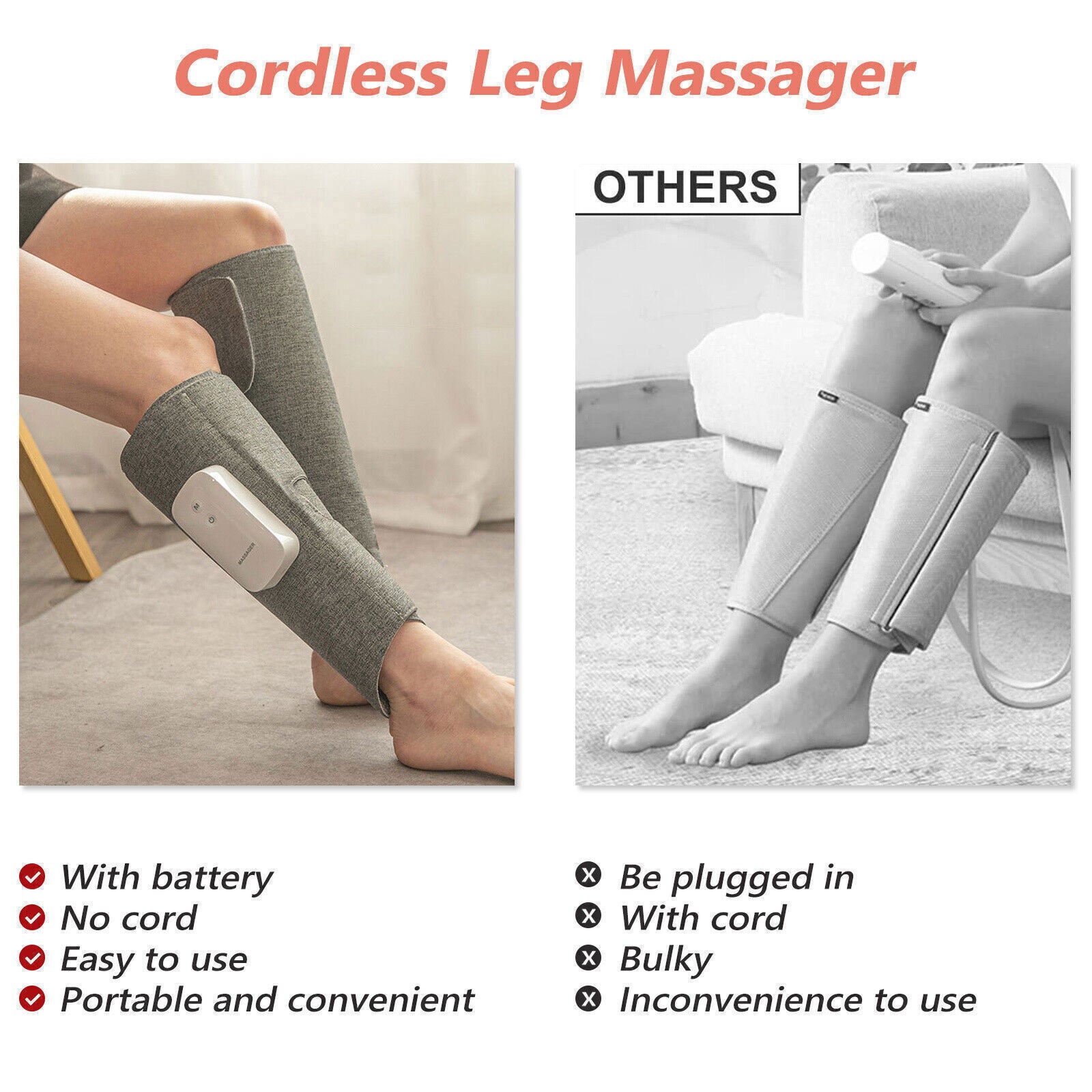 Heated Air Compression Leg Massager, 3 Modes, Portable