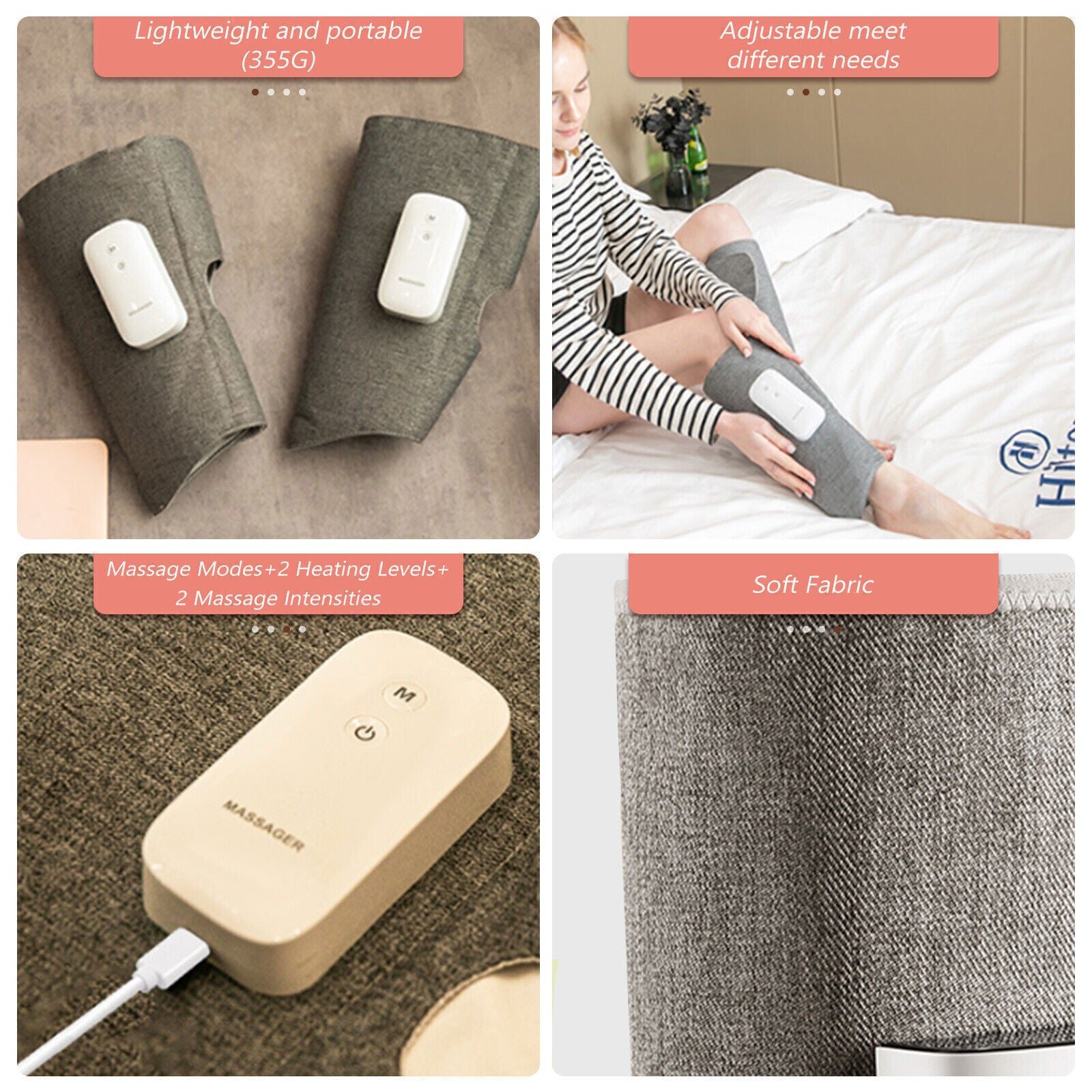 Heated Air Compression Leg Massager, 3 Modes, Portable