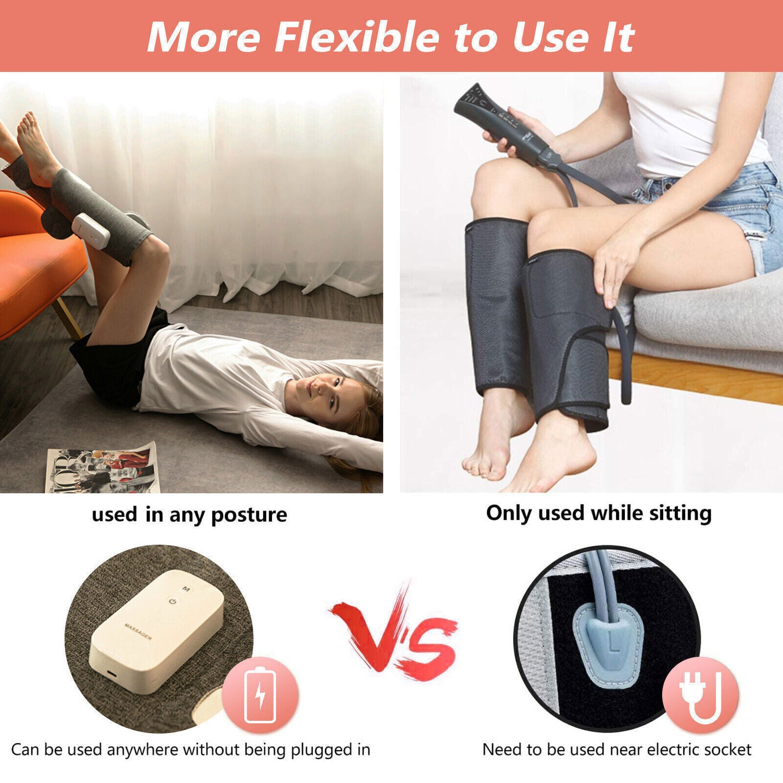 Heated Air Compression Leg Massager, 3 Modes, Portable