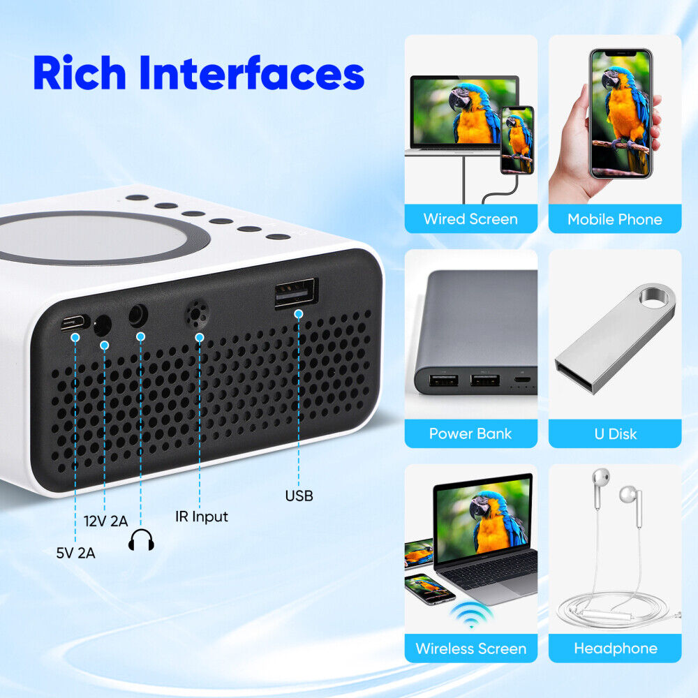 Mini Portable 1080P HD Smart Projector, Dual-Mode, WIFI, Bluetooth