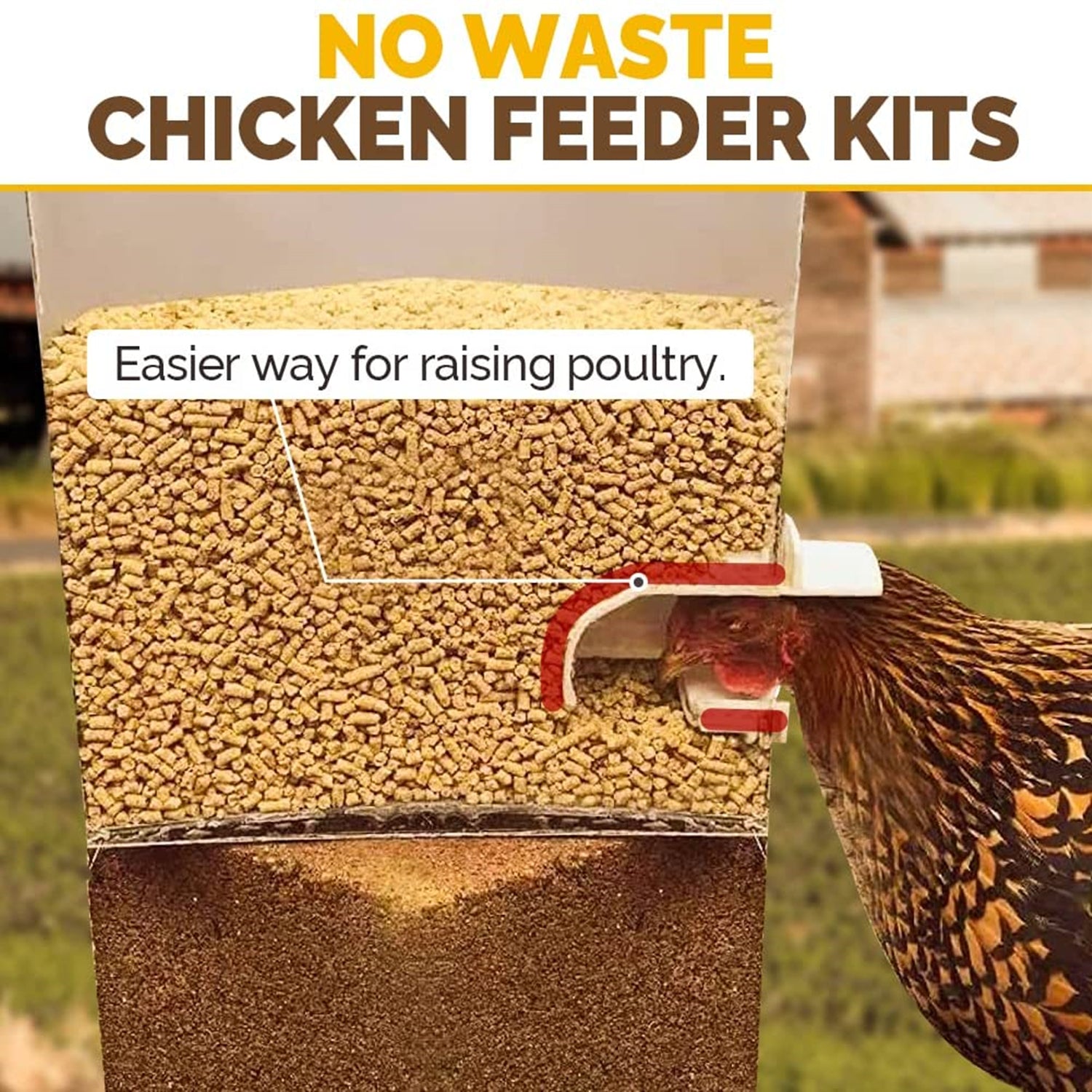 Durable 6 Port PVC Chicken Feeder Kit, No Waste, Waterproof