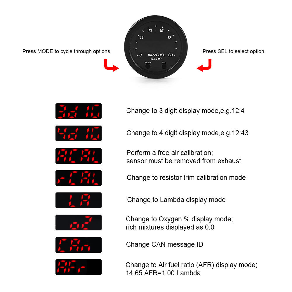 For Wideband Gauge X-Series 30-0300 AFR O2 UEGO Air Fuel Ratio Gauge 2-1/16" AU