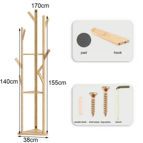Clothes Garment Coat Rack Stand Bamboo Hanger Bag Hat Hook Holder Tree Shelf AU