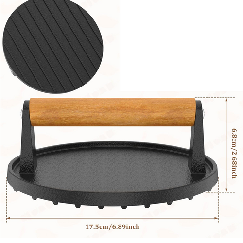 7" Heavy Duty Burger Press W/ Solid Wood Handle for Meat Smasher Hamburger Steak