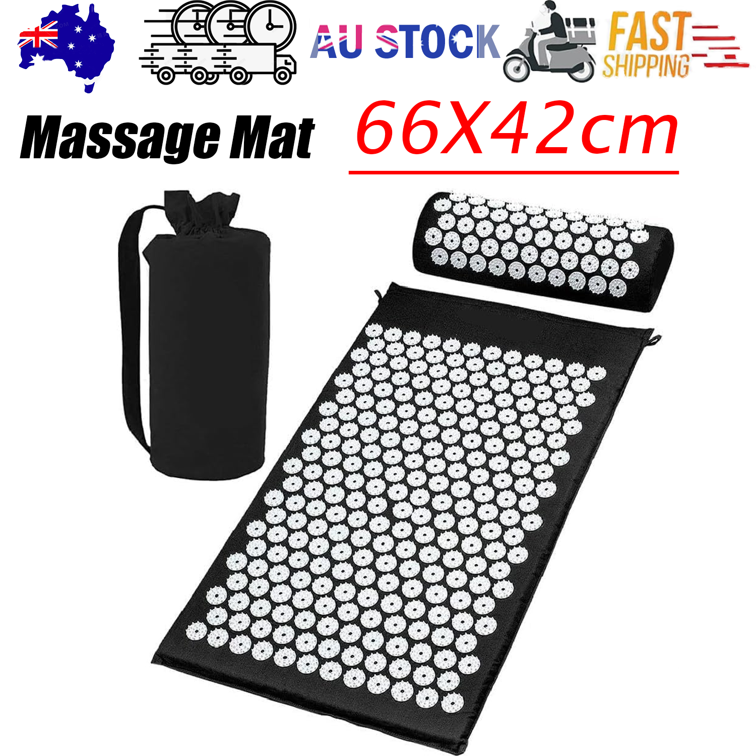 Black Massage Acupressure Mat Yoga Sit Lying Mats Pain Stress Soreness Relax AU NEW