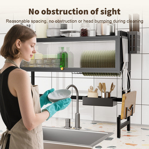 85CM Over The Sink Dish Drying Rack Carbon Steel Space Saving Above for Kitchen