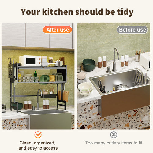 85CM Over The Sink Dish Drying Rack Carbon Steel Space Saving Above for Kitchen