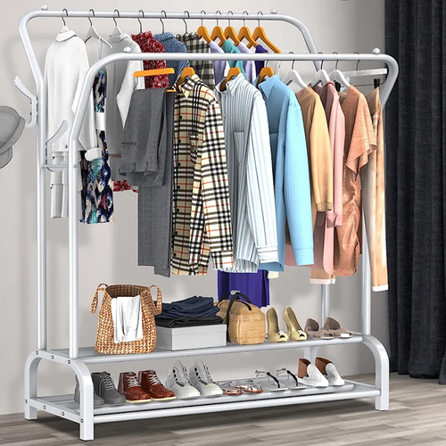 White Heavy Duty Metal Double Clothes Rail Rack Garment Hanging Shoe Storage Shelf AU