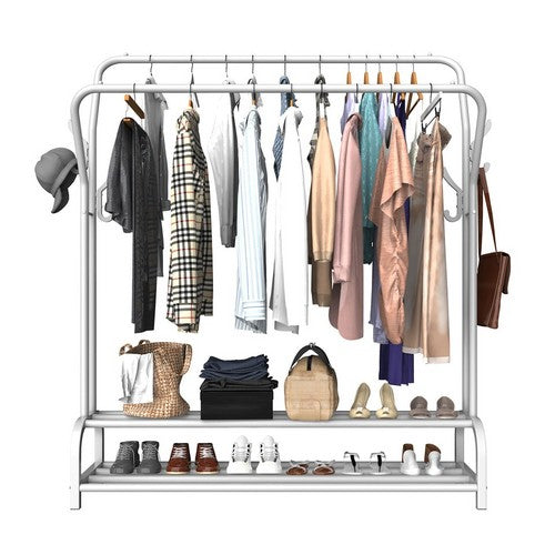 White Heavy Duty Metal Double Clothes Rail Rack Garment Hanging Shoe Storage Shelf AU