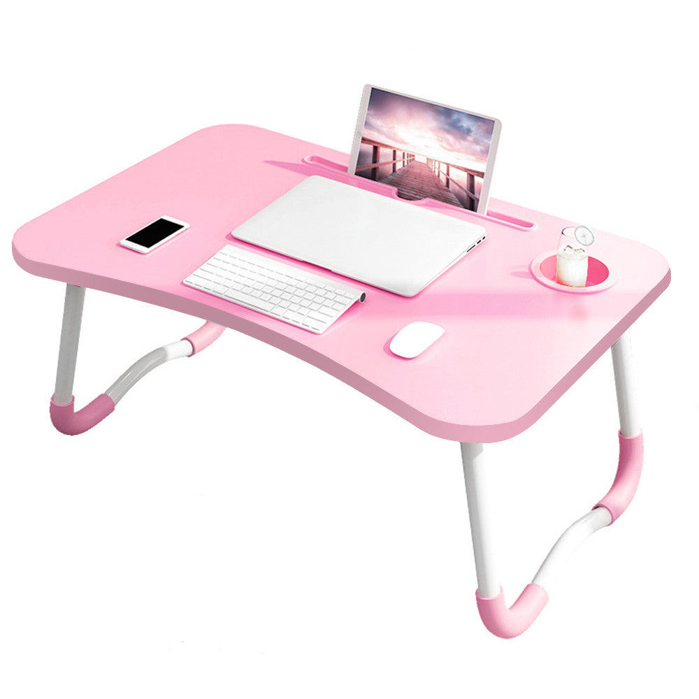 PINK Laptop Stand Table Foldable Desk Computer Study Bed Adjustable Cup Slot Tray