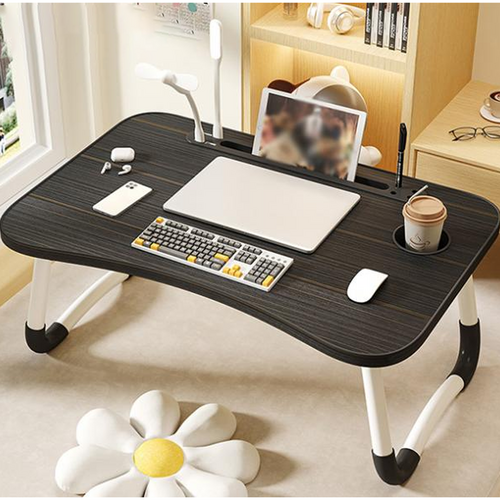 Black Laptop Stand Table Foldable Desk Computer Study Bed Adjustable Cup Slot Tray/linght and Fan