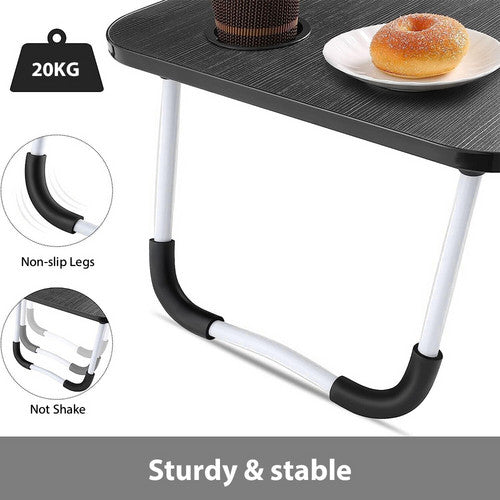 Black Laptop Stand Table Foldable Desk Computer Study Bed Adjustable Cup Slot Tray/linght and Fan