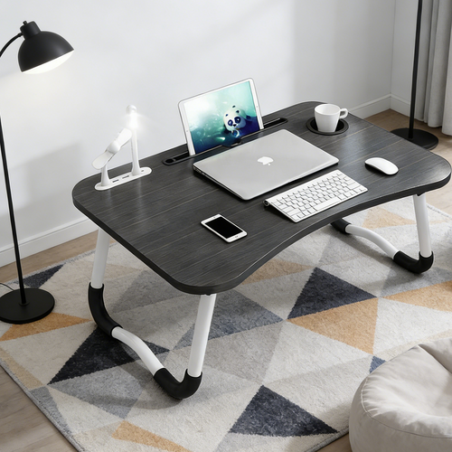 Black Laptop Stand Table Foldable Desk Computer Study Bed Adjustable Cup Slot Tray/linght and Fan