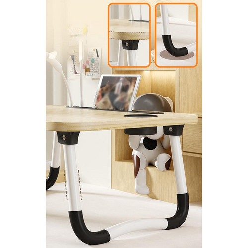 Wood Laptop Stand Table Foldable Desk Computer Study Bed Adjustable Cup Slot Tray/linght and Fan